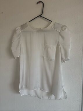 White Puff Sleeve Pocket Blouse - Women